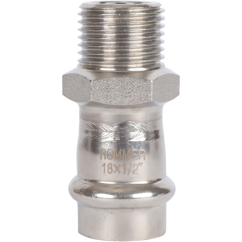 Соединитель ВПр-НР 18x1/2" пресс, нержавеющая сталь Rommer