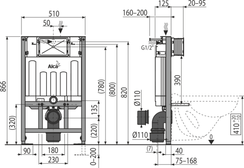 Инсталляция для унитаза Alcaplast Sádromodul AM101/850 Инсталляция для унитаза Alcaplast Sádromodul AM101/850