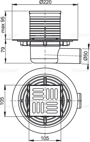Сливной трап Alcaplast 105х105/50 мм, боковая подводка, решетка из нержавеющей стали, гидрозатвор мокрый APV101 Сливной трап Alcaplast 105х105/50 мм, боковая подводка, решетка из нержавеющей стали, гидрозатвор мокрый APV101