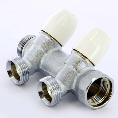 Коллектор 2 выхода Tiemme 3/4"x3/4"евроконус с вентилями, никелированый 1860026