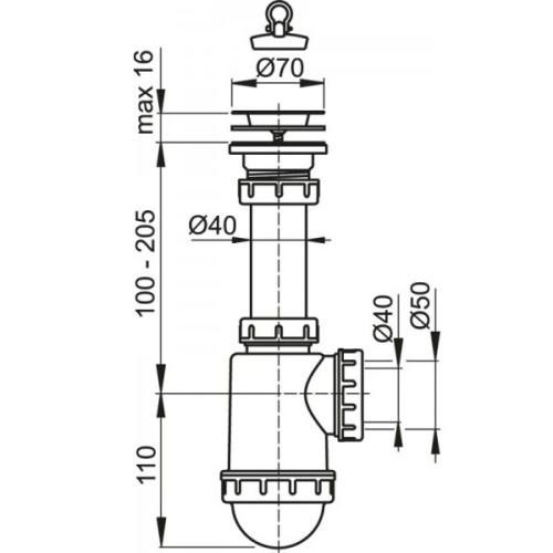 Сифон Alcaplast для мойки с нержавеющей решеткой d 70 мм A441-DN50/40 Сифон Alcaplast для мойки с нержавеющей решеткой d 70 мм A441-DN50/40
