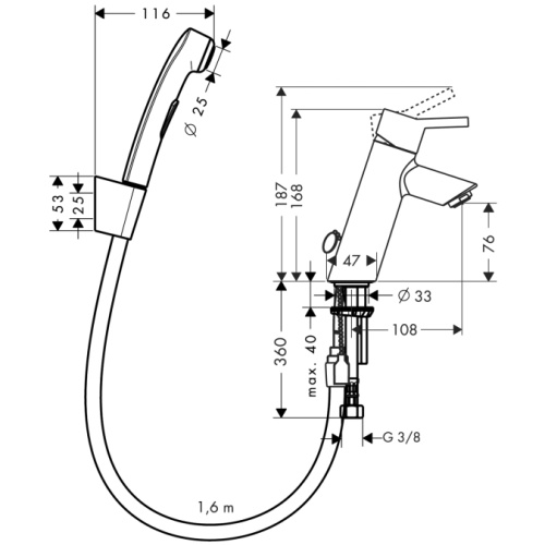 Смеситель для раковины Hansgrohe Talis S2 32140000 , с гиг. душем Смеситель для раковины Hansgrohe Talis S2 32140000 , с гиг. душем