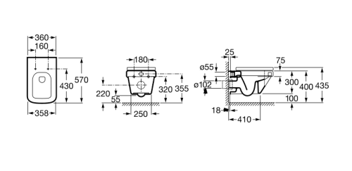 Подвесной унитаз Roca Dama-N 360x570 на инсталляцию 346787000