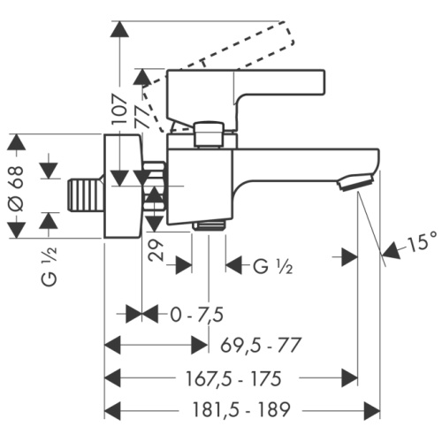 Смеситель для ванны Hansgrohe Metris S 31460000 хром, настенный Смеситель для ванны Hansgrohe Metris S 31460000 хром, настенный