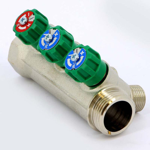 Коллектор 3 выхода Tiemme 1"x1/2"евроконус с вентилями, никелированый 1840005
