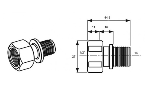 Соединитель 16x1/2"В латунь TECEflex