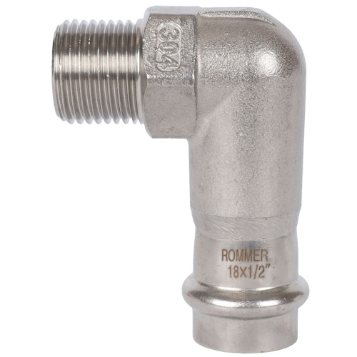 Угольник с резьбой ВПр-НР 18х1/2" пресс, нержавеющая сталь Rommer Угольник с резьбой ВПр-НР 18х1/2" пресс, нержавеющая сталь Rommer