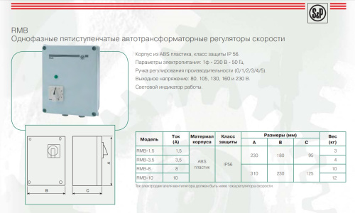 RMB-8 автотрансформаторный регулятор скорости Soler & Palau RMB-8 автотрансформаторный регулятор скорости Soler & Palau