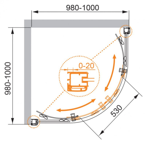 Душевой уголок 100x100 Cezares ANIMA-W-R-2-100-C-Cr-IV Душевой уголок 100x100 Cezares ANIMA-W-R-2-100-C-Cr-IV