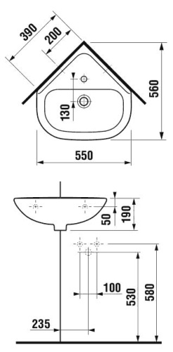 Рукомойник угловой Jika Olymp 166140001041 белый 550x560 Рукомойник угловой Jika Olymp 166140001041 белый 550x560