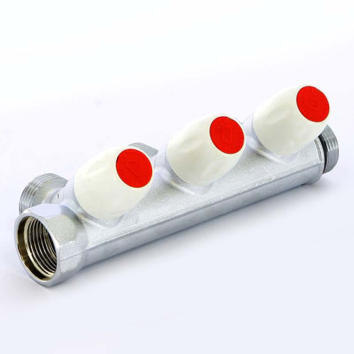 Коллектор 3 выхода Tiemme 3/4"x3/4"евроконус с вентилями, никелированый 1860011