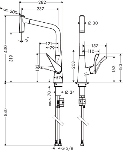 Смеситель для кухни Hansgrohe Metris 14820800 сталь, выдвижной излив Смеситель для кухни Hansgrohe Metris 14820800 сталь, выдвижной излив