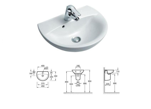 Раковина Jacob Delafon Odeon E4152-00 белый 450х170х350 Раковина Jacob Delafon Odeon E4152-00 белый 450х170х350