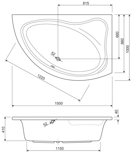 Акриловая ванна Riho 1500x1000x410 TEBE-150-100-41-R