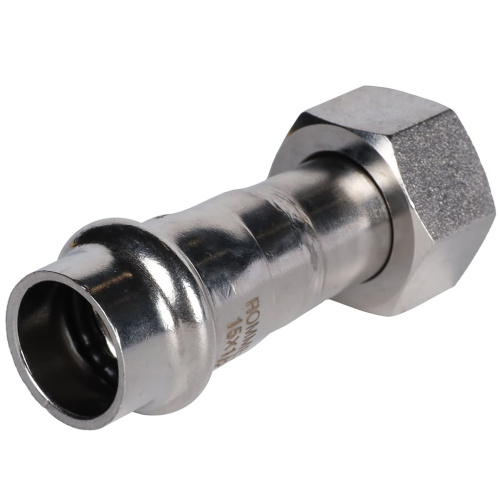 Соединитель с накидной гайкой 15x1/2" пресс, нержавеющая сталь Rommer Соединитель с накидной гайкой 15x1/2" пресс, нержавеющая сталь Rommer