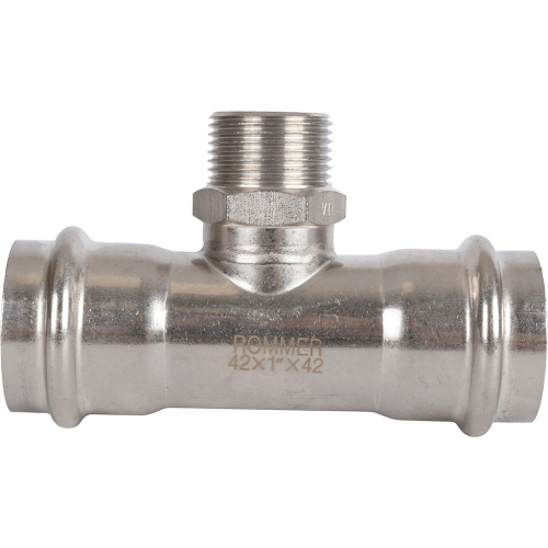 Тройник с резьбой ВПр-НР 42x1"x42 пресс, нержавеющая сталь Rommer Тройник с резьбой ВПр-НР 42x1"x42 пресс, нержавеющая сталь Rommer