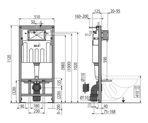 Инсталляция для унитаза 4 в 1 Alcaplast Sádromodul рама AM101/1120, кнопка M1720-1, звукоизоляция, крепеж Инсталляция для унитаза 4 в 1 Alcaplast Sádromodul рама AM101/1120, кнопка M1720-1, звукоизоляция, крепеж