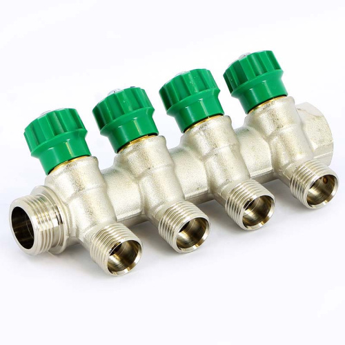 Коллектор 4 выхода Tiemme 3/4"x1/2"евроконус с вентилями, никелированый 1840001