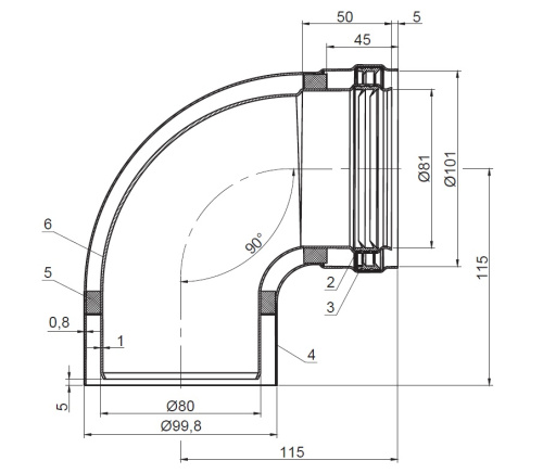 Отвод 90° Ø80/100 дымохода Stout алюминиевый, утепленный SCA-0080-800090 Отвод 90° Ø80/100 дымохода Stout алюминиевый, утепленный SCA-0080-800090