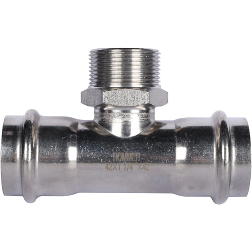 Тройник с резьбой ВПр-НР 42x11/4"x42 пресс, нержавеющая сталь Rommer Тройник с резьбой ВПр-НР 42x11/4"x42 пресс, нержавеющая сталь Rommer