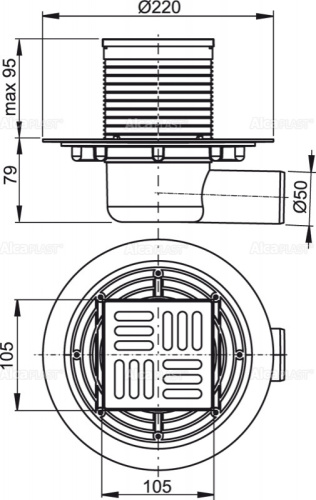 Сливной трап Alcaplast 105х105/50 мм, боковая подводка, решетка из нержавеющей стали, комбинированный гидрозатвор SMART APV1321 Сливной трап Alcaplast 105х105/50 мм, боковая подводка, решетка из нержавеющей стали, комбинированный гидрозатвор SMART APV1321