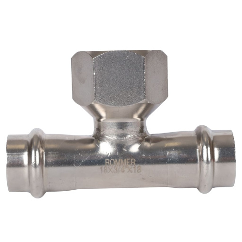 Тройник с резьбой ВПр-ВР 18x3/4"x18 пресс, нержавеющая сталь Rommer Тройник с резьбой ВПр-ВР 18x3/4"x18 пресс, нержавеющая сталь Rommer