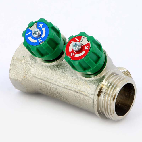 Коллектор 2 выхода Tiemme 1"x1/2"евроконус с вентилями, никелированы 1840007