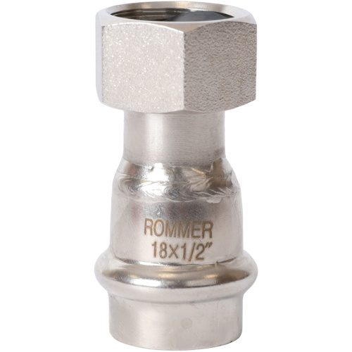 Соединитель с накидной гайкой 18x1/2" пресс, нержавеющая сталь Rommer Соединитель с накидной гайкой 18x1/2" пресс, нержавеющая сталь Rommer