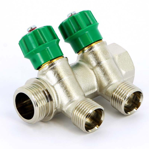 Коллектор 2 выхода Tiemme 3/4"x1/2"евроконус с вентилями, никелированый 1840003