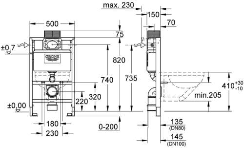 Инсталляция Grohe 38526000 Rapid SL высота 82 см для подвесных унитазов Инсталляция Grohe 38526000 Rapid SL высота 82 см для подвесных унитазов
