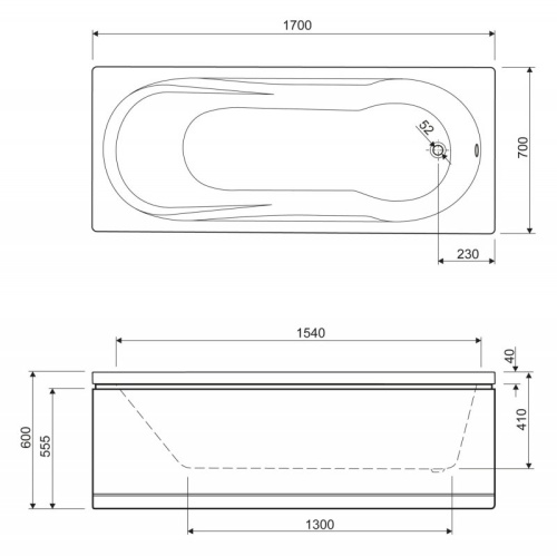 Акриловая ванна Riho 1700x750x410 MODENA-170-75-41