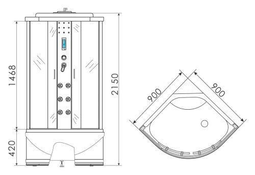 Душевая кабина 90x90 Erlit Comfort ER4509TP-C3 гидромассаж, высокий поддон