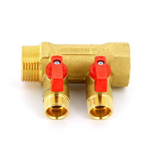Коллектор 2 выхода Tiemme 1"x1/2"евроконус с кранами, латунь 1820006