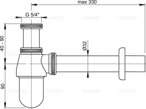 Сифон Alcaplast d 32 мм, для раковины, с накидной гайкой 5/4", цельнометаллический A431 Сифон Alcaplast d 32 мм, для раковины, с накидной гайкой 5/4", цельнометаллический A431
