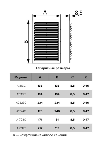A1313C, Решетка вентиляционная 138х138 A1313C, Решетка вентиляционная 138х138