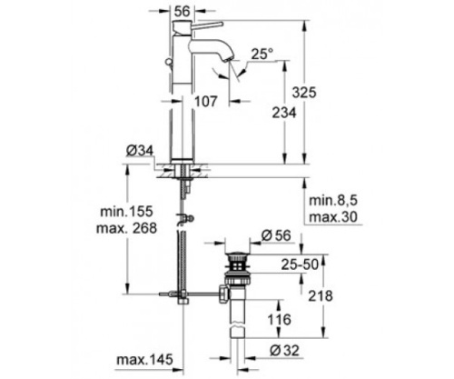Смеситель для раковины Grohe Bau Classic 32868000 хром, донный клапан, высокий излив Смеситель для раковины Grohe Bau Classic 32868000 хром, донный клапан, высокий излив