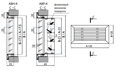 Однорядная решетка АВН-К 150*150 Однорядная решетка АВН-К 150*150