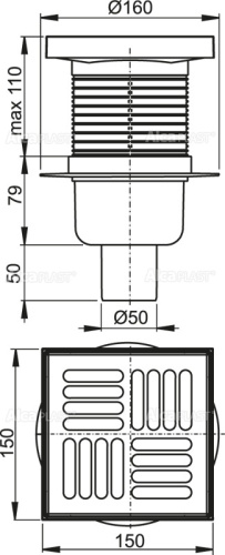 Сливной трап Alcaplast 150 × 150/50, подводка – прямая, решетка – нержавеющая сталь, гидрозатвор – мокрый APV6411 Сливной трап Alcaplast 150 × 150/50, подводка – прямая, решетка – нержавеющая сталь, гидрозатвор – мокрый APV6411